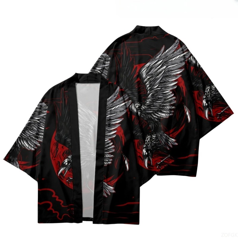Fashion Crow Printed Open Fron - đánh giá và giá Street Fashion Kimono