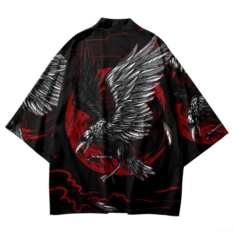 Fashion Crow Printed Open Fron - đánh giá và giá Street Fashion Kimono