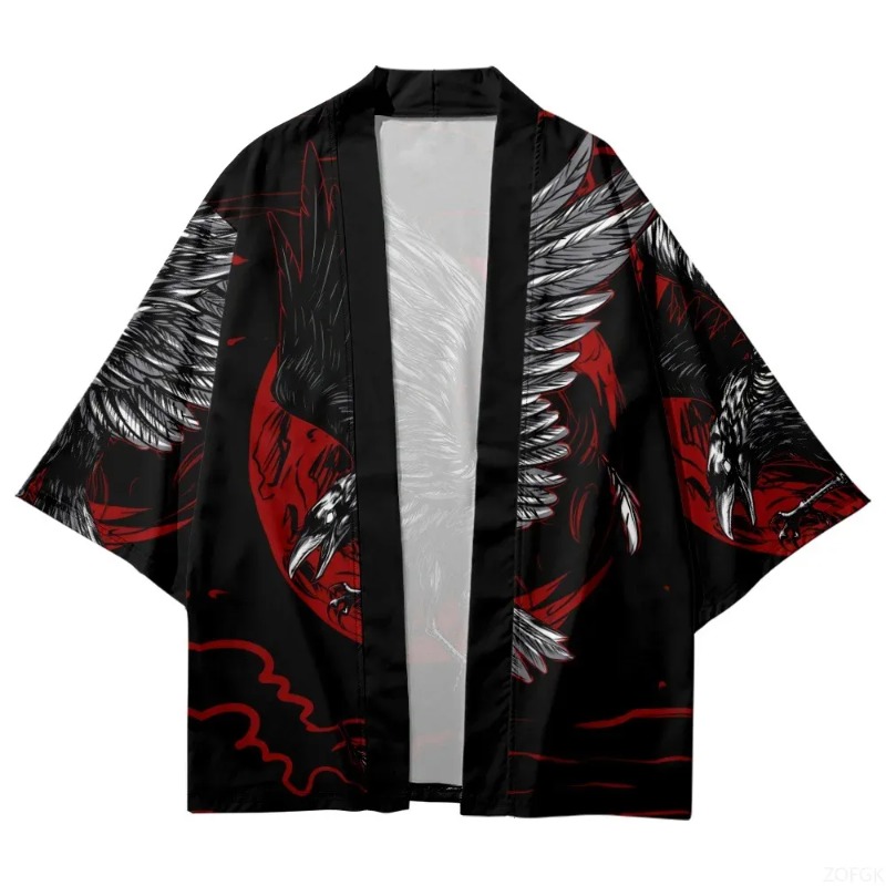 Fashion Crow Printed Open Fron - đánh giá và giá Street Fashion Kimono