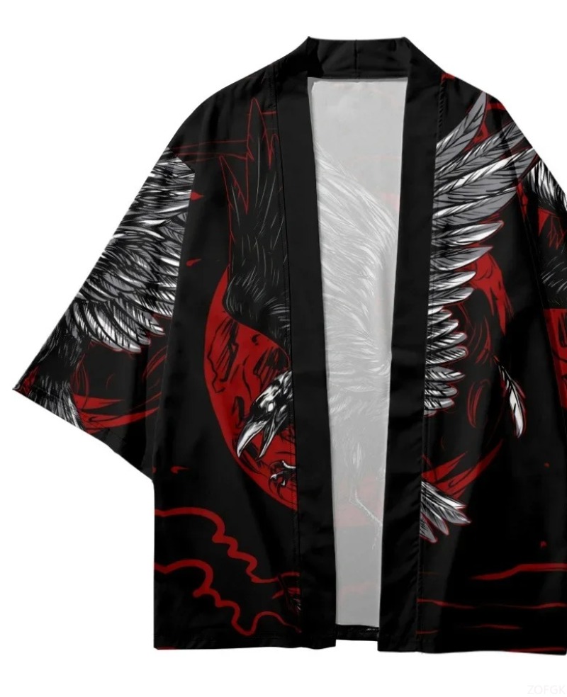 Fashion Crow Printed Open Fron - đánh giá và giá Street Fashion Kimono