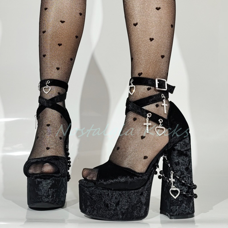 Gothic Black Velvet Platform H - đánh giá và giá Street Fashion Shoes